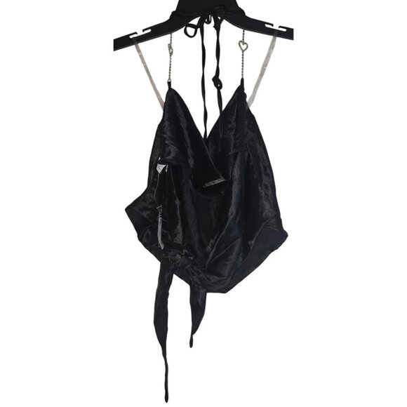 Black Halter Top With Chain Straps & Heart Charms By Rue21 L 100% Polyester Styl - Picture 3 of 4